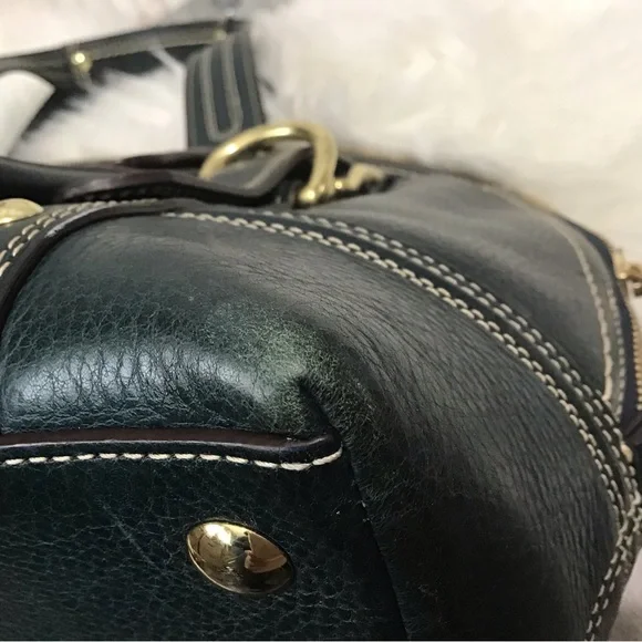 Coach Hamptons Blue Leather Satchel with Gold Accents